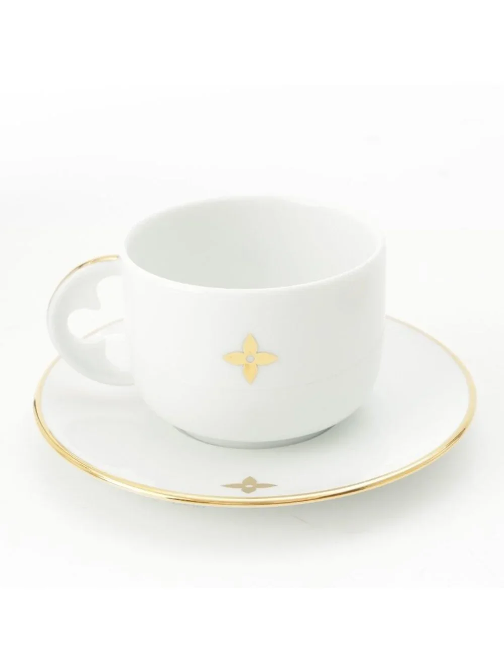 Louis Vuitton Porcelain Bowl Tea Cup & Saucer Set 4 Guest Tableware White Gold
